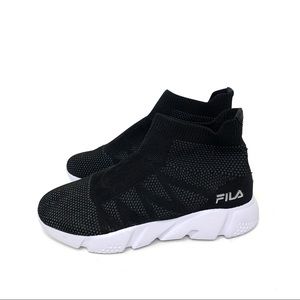 Fila Black White Knit Pull On High Top Athletic Sneakers New Big Girl Size 5.5